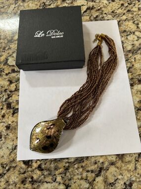 Brown Multi-Strand Glass Pendant Necklace